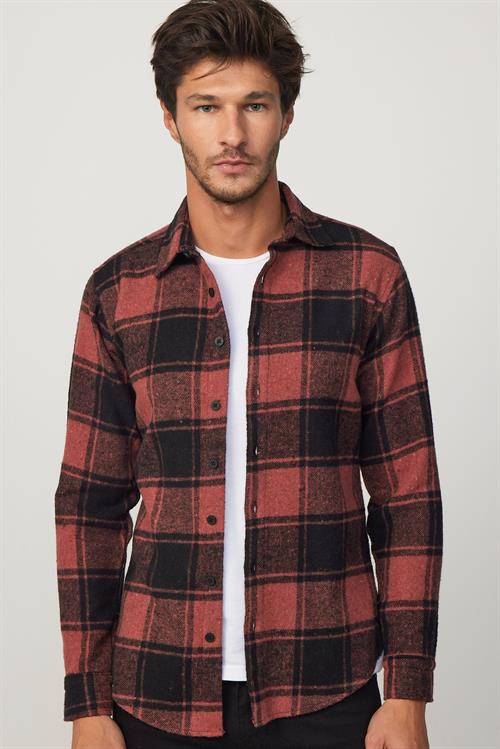 Erkek Slim Fit Dar Kesim Uzun Kollu Kareli Kışlık Oduncu Gömlek
