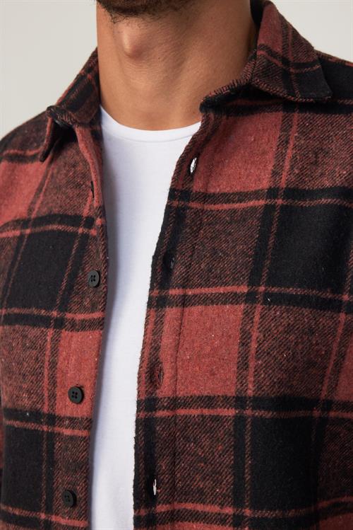 Erkek Slim Fit Dar Kesim Uzun Kollu Kareli Kışlık Oduncu Gömlek
