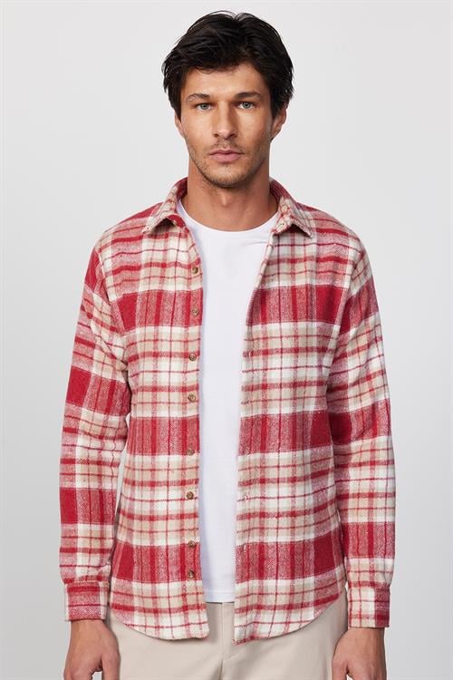 Erkek Slim Fit Dar Kesim Uzun Kollu Kareli Kışlık Oduncu Gömlek - 1 Alana 1 Bedava