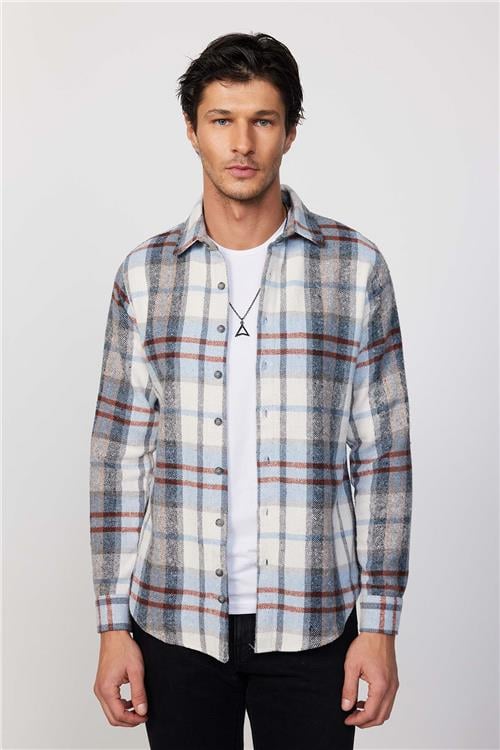 Erkek Slim Fit Dar Kesim Uzun Kollu Kareli Kışlık Oduncu Gömlek