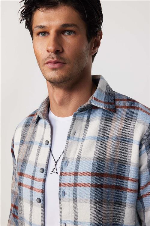 Erkek Slim Fit Dar Kesim Uzun Kollu Kareli Kışlık Oduncu Gömlek