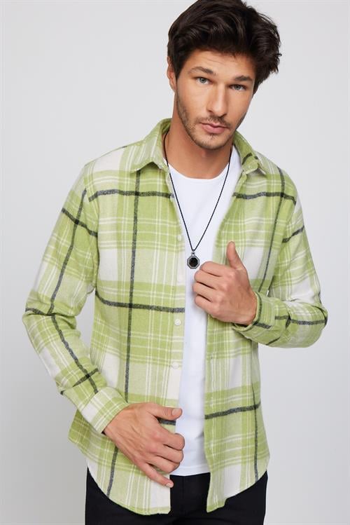Erkek Slim Fit Dar Kesim Uzun Kollu Kareli Kışlık Oduncu Gömlek