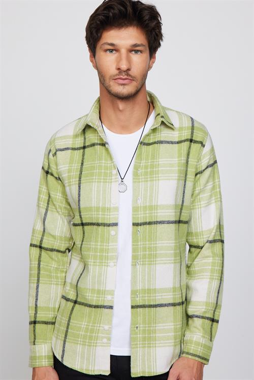 Erkek Slim Fit Dar Kesim Uzun Kollu Kareli Kışlık Oduncu Gömlek