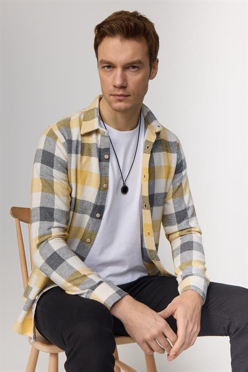Erkek Slim Fit Dar Kesim Uzun Kollu Kareli Kışlık Oduncu Gömlek