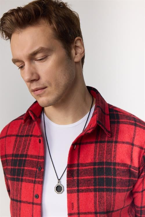 Erkek Slim Fit Dar Kesim Uzun Kollu Kareli Kışlık Oduncu Gömlek