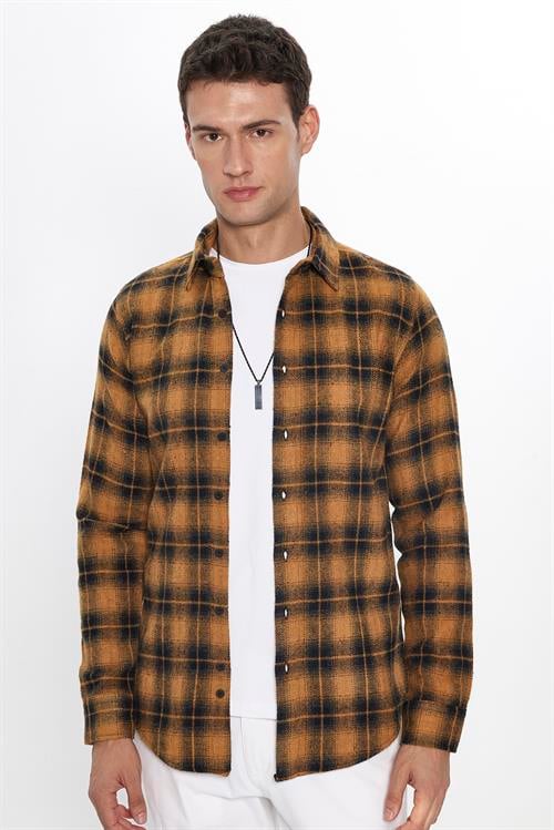 Erkek Slim Fit Dar Kesim Uzun Kollu Kareli Kışlık Oduncu Gömlek