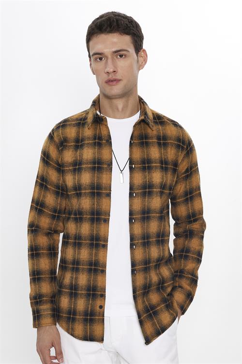 Erkek Slim Fit Dar Kesim Uzun Kollu Kareli Kışlık Oduncu Gömlek