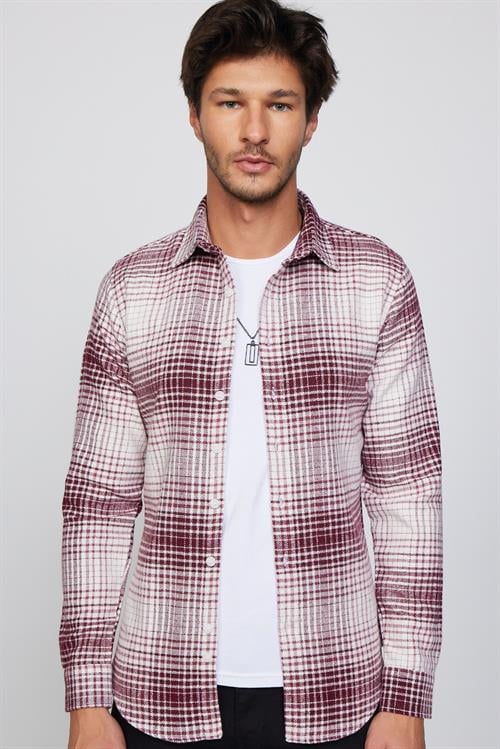 Erkek Slim Fit Dar Kesim Uzun Kollu Kareli Kışlık Oduncu Gömlek