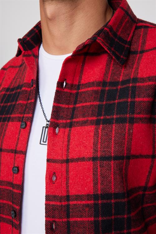Erkek Slim Fit Dar Kesim Uzun Kollu Kareli Kışlık Oduncu Gömlek