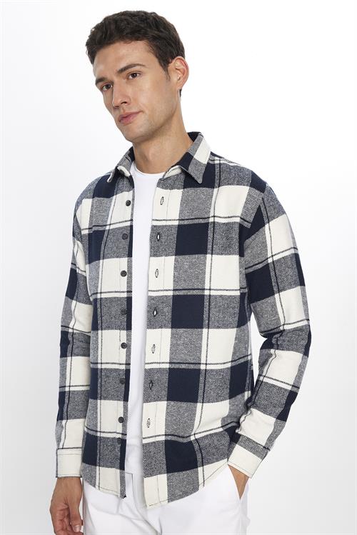 Erkek Slim Fit Dar Kesim Uzun Kollu Kareli Kışlık Oduncu Gömlek