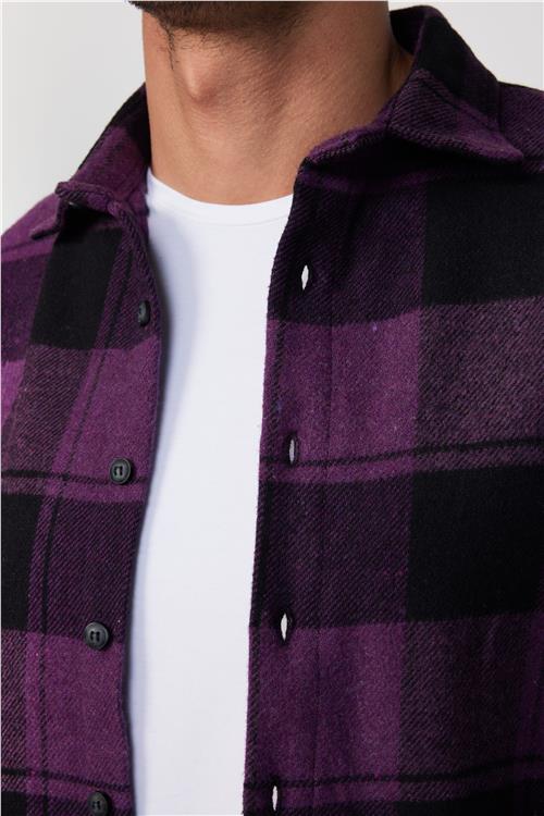Erkek Slim Fit Dar Kesim Uzun Kollu Kareli Kışlık Oduncu Gömlek