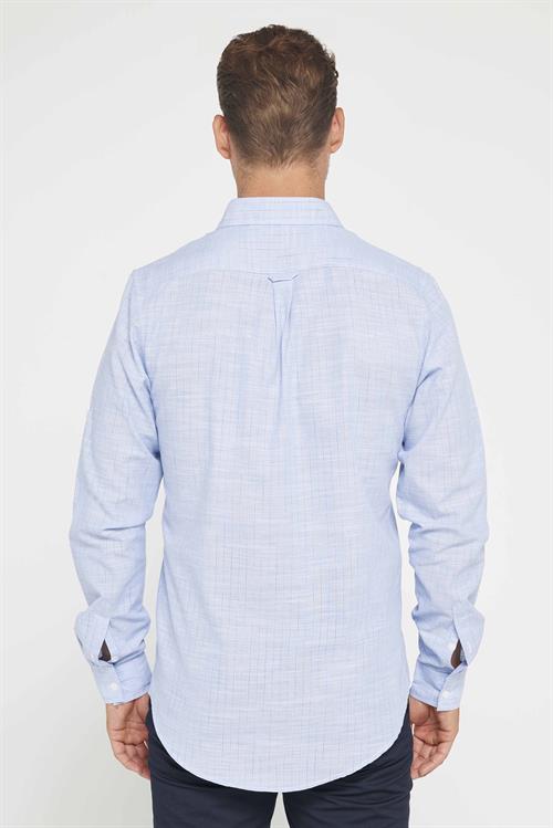 Erkek Slim Fit Dar Kesim Uzun Kollu %100 Pamuk Keten Doku Çizgili Gömlek
