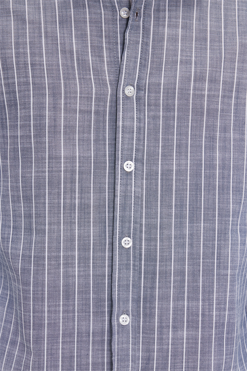 Erkek Slim Fit Dar Kesim Uzun Kollu %100 Pamuk Keten Doku Çizgili Gömlek