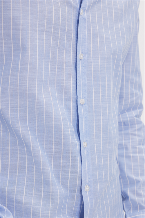 Erkek Slim Fit Dar Kesim Uzun Kollu %100 Pamuk Keten Doku Çizgili Gömlek
