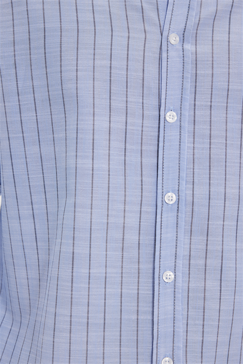 Erkek Slim Fit Dar Kesim Uzun Kollu %100 Pamuk Keten Doku Çizgili Gömlek