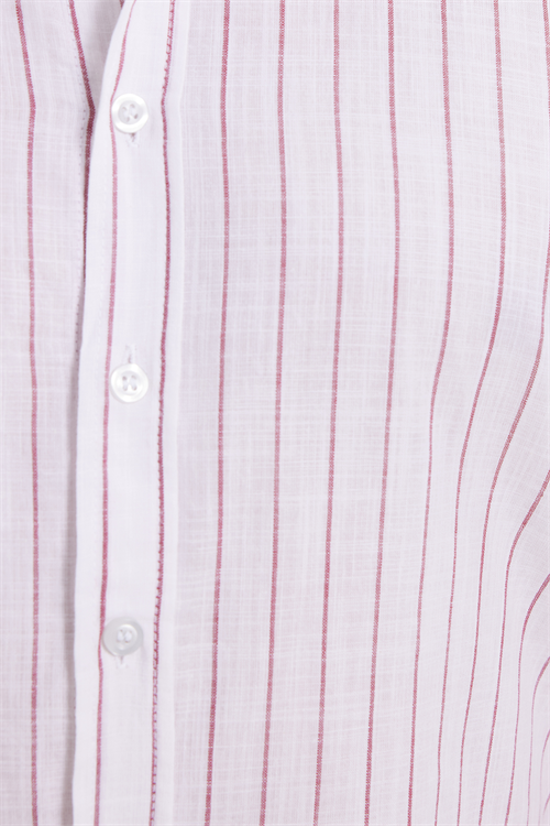 Erkek Slim Fit Dar Kesim Uzun Kollu %100 Pamuk Keten Doku Çizgili Gömlek