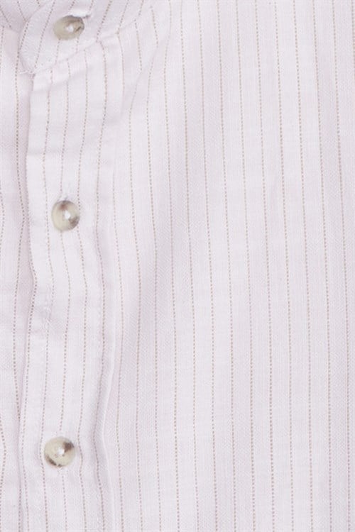 Erkek Slim Fit Dar Kesim Uzun Kollu %100 Pamuk Keten Doku Çizgili Hakim Yaka Gömlek