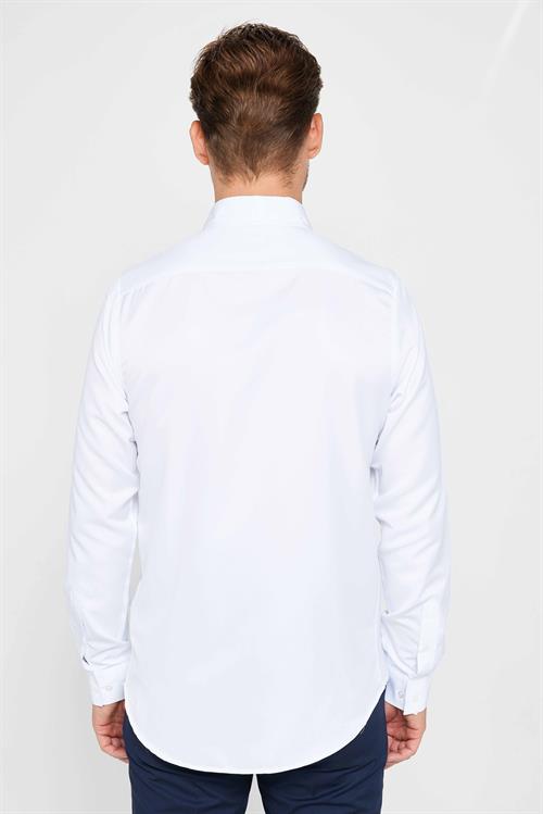 Slim Fit Beyaz Non-Iron %100 Pamuk Doğa Dostu Ekoteks Belgeli Ütü Gerektirmez Gömlek