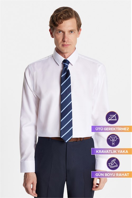 Slim Fit Beyaz Non-Iron %100 Pamuk Doğa Dostu Ekoteks Belgeli  Gömlek