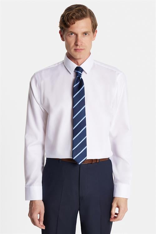 Slim Fit Beyaz Non-Iron %100 Pamuk Doğa Dostu Ekoteks Belgeli Ütü Gerektirmez Gömlek