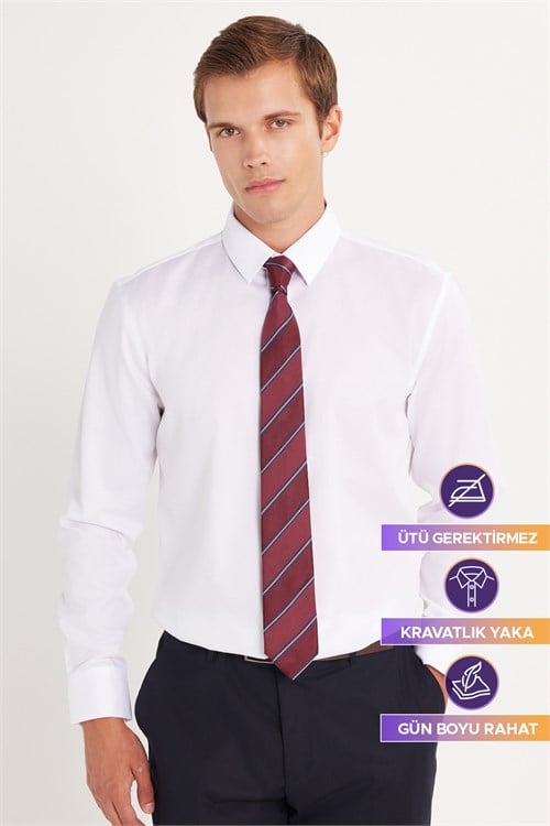 Slim Fit Beyaz Non-Iron %100 Pamuk Doğa Dostu Ekoteks Belgeli  Gömlek