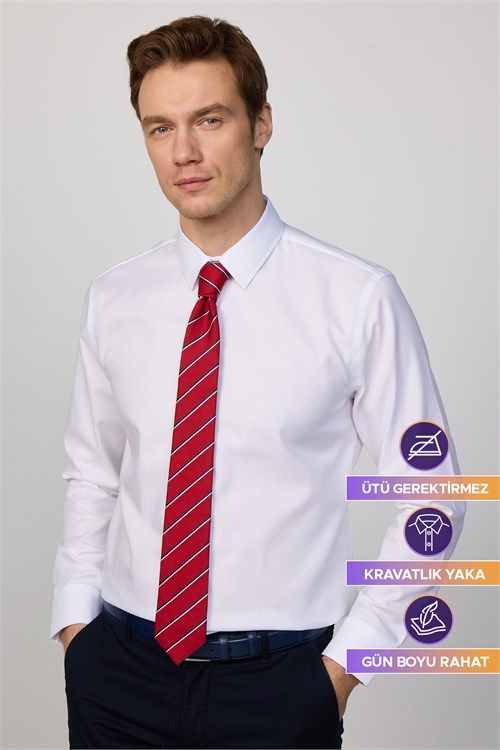 Slim Fit Beyaz Non-Iron %100 Pamuk Doğa Dostu Ekoteks Belgeli  Gömlek