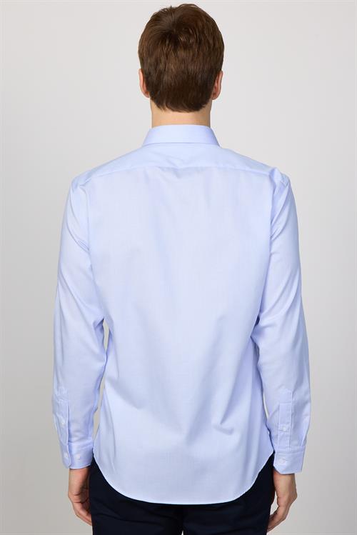 Slim Fit Mavi Non-Iron %100 Pamuk Doğa Dostu Ekoteks Belgeli Ütü Gerektirmez Gömlek