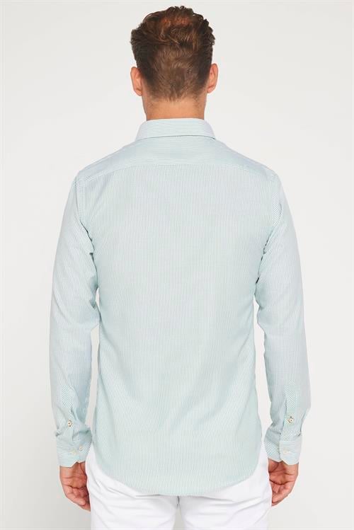Erkek Slim Fit Dar Kesim Uzun Kollu Pamuklu Çizgili Tek Cepli Düğmeli Yaka Gömlek