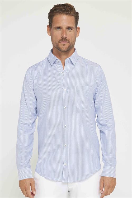 Erkek Slim Fit Dar Kesim Uzun Kollu Pamuklu Çizgili Tek Cepli Düğmeli Yaka Gömlek