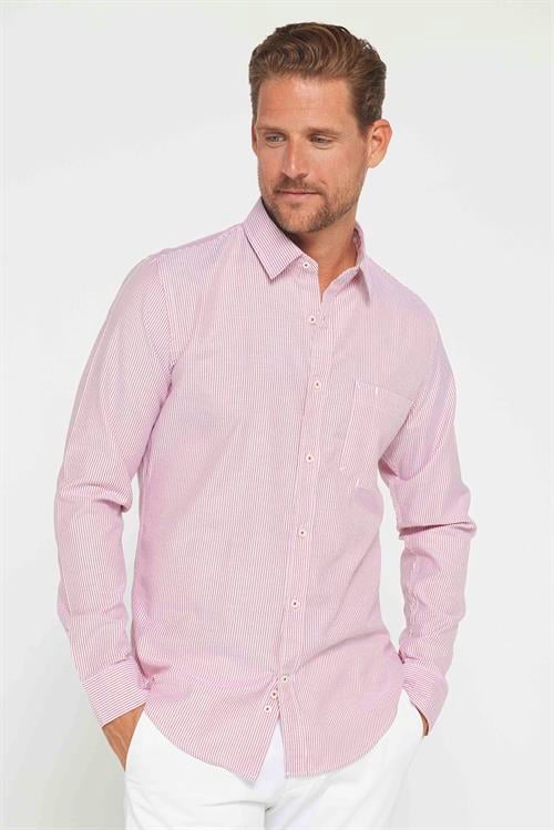 Erkek Slim Fit Dar Kesim Uzun Kollu Pamuklu Çizgili Tek Cepli Düğmeli Yaka Gömlek