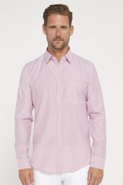 Erkek Slim Fit Dar Kesim Uzun Kollu Pamuklu Çizgili Tek Cepli Düğmeli Yaka Gömlek
