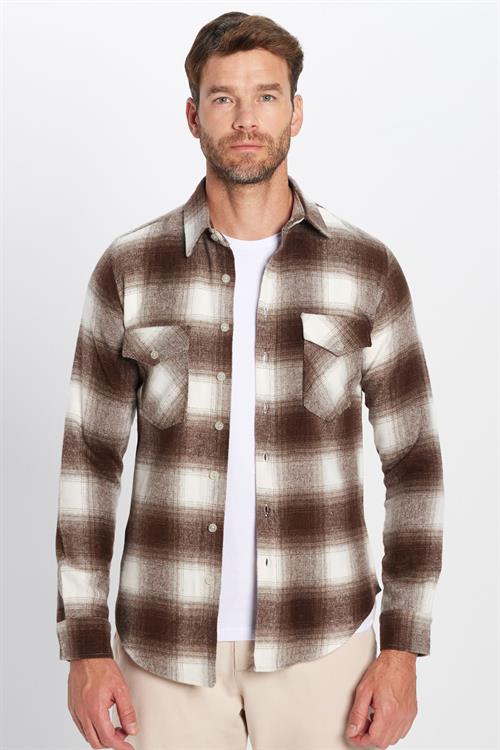 Erkek Slim Fit Dar Kesim Çift Cepli Kareli Kışlık Oduncu Gömlek