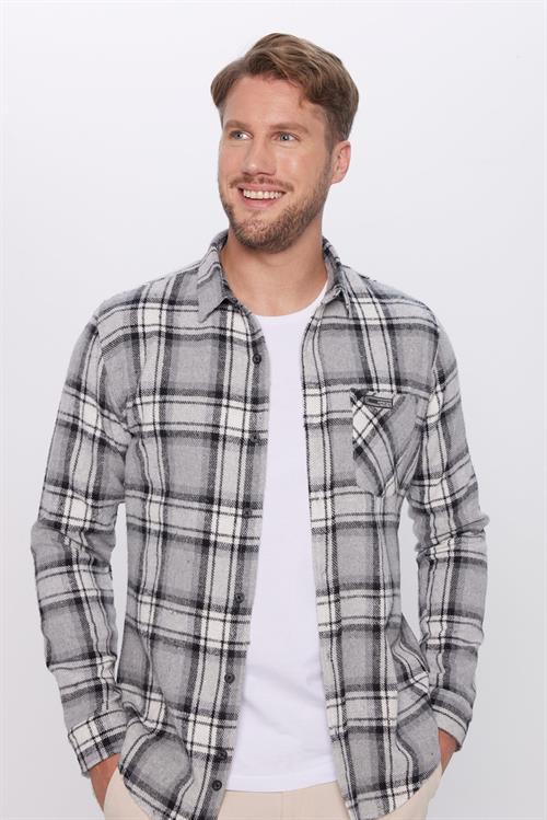 Erkek Slim Fit Dar Kesim Oduncu Tek Cep Kareli Kışlık Gömlek