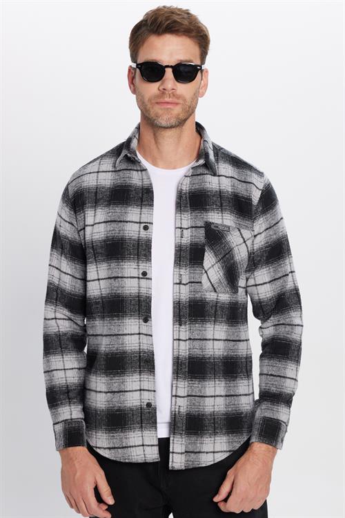 Erkek Slim Fit Dar Kesim Oduncu Tek Cepli Kareli Kışlık Gömlek
