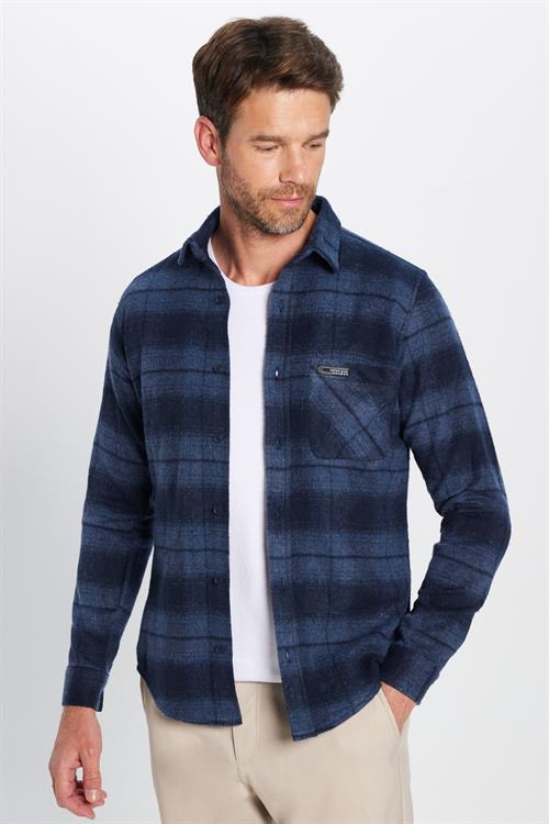 Erkek Slim Fit Dar Kesim Oduncu Tek Cep Kareli Kışlık Gömlek