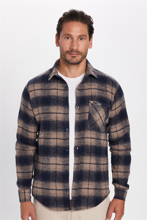 Erkek Slim Fit Dar Kesim Oduncu Tek Cep Kareli Kışlık Gömlek