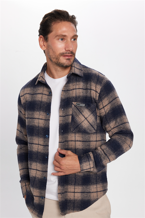 Erkek Slim Fit Dar Kesim Oduncu Tek Cep Kareli Kışlık Gömlek