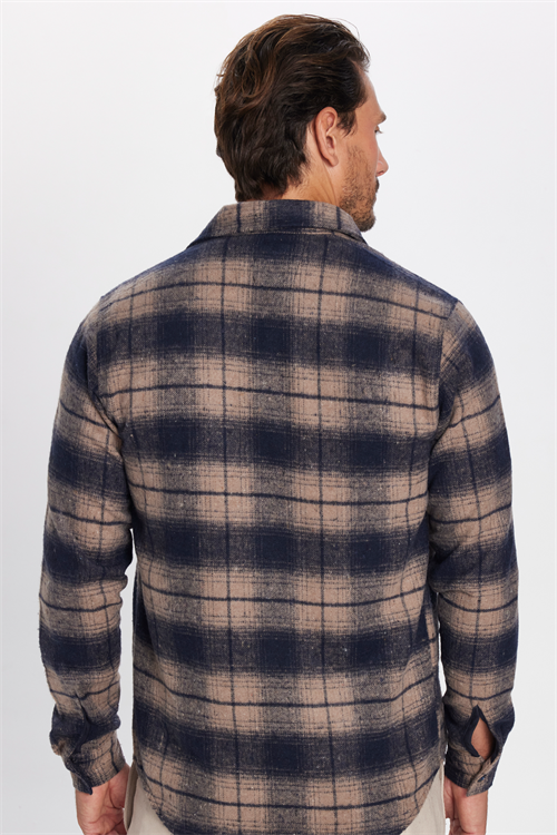 Erkek Slim Fit Dar Kesim Oduncu Tek Cep Kareli Kışlık Gömlek