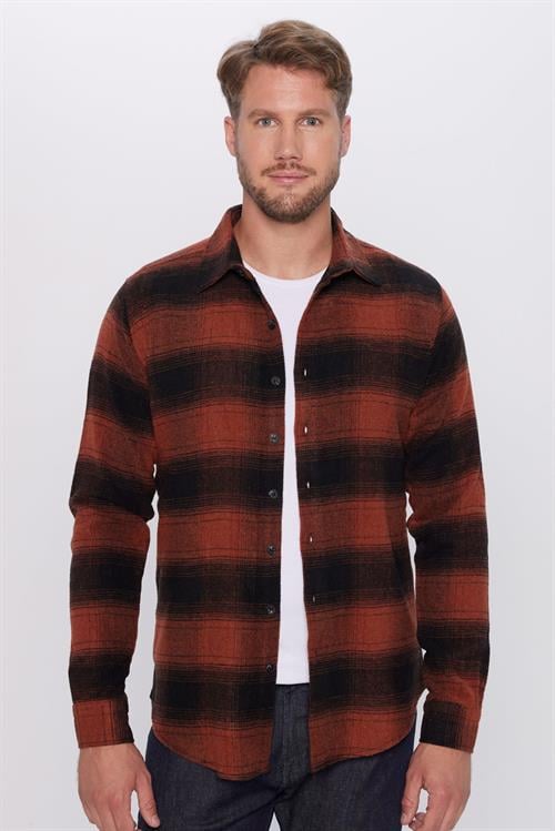 Erkek Slim Fit Dar Kesim Oduncu Kareli Kışlık Gömlek