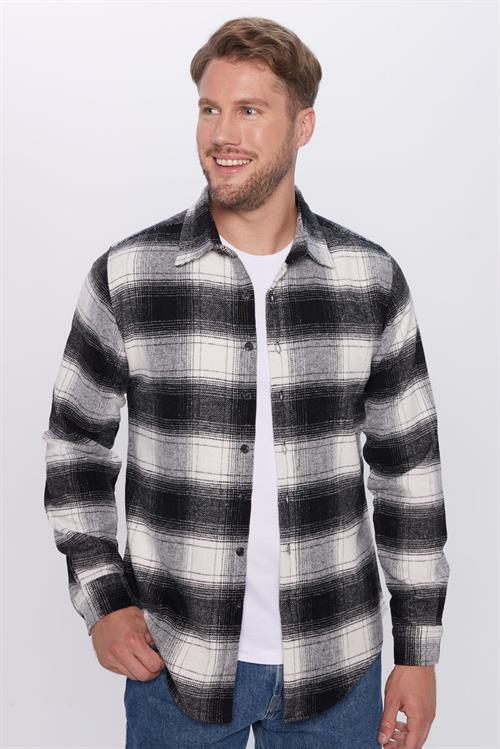 Erkek Slim Fit Dar Kesim Oduncu Kareli Kışlık Gömlek