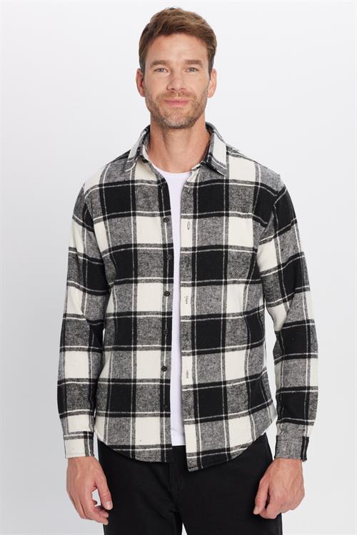 Erkek Slim Fit Dar Kesim Oduncu Kareli Kışlık Gömlek