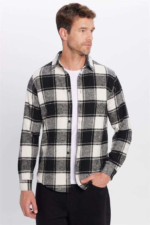 Erkek Slim Fit Dar Kesim Oduncu Kareli Kışlık Gömlek