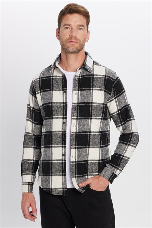 Erkek Slim Fit Dar Kesim Oduncu Kareli Kışlık Gömlek