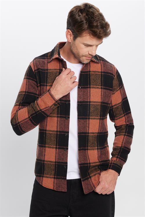 Erkek Slim Fit Dar Kesim Oduncu Kareli Kışlık Gömlek