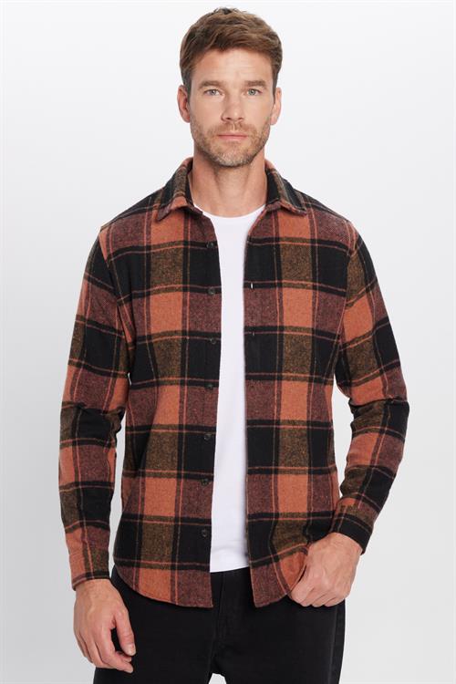 Erkek Slim Fit Dar Kesim Oduncu Kareli Kışlık Gömlek