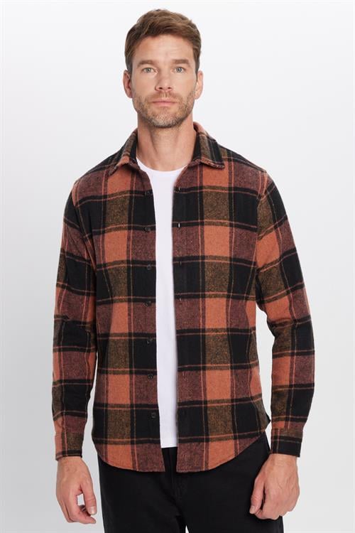 Erkek Slim Fit Dar Kesim Oduncu Kareli Kışlık Gömlek