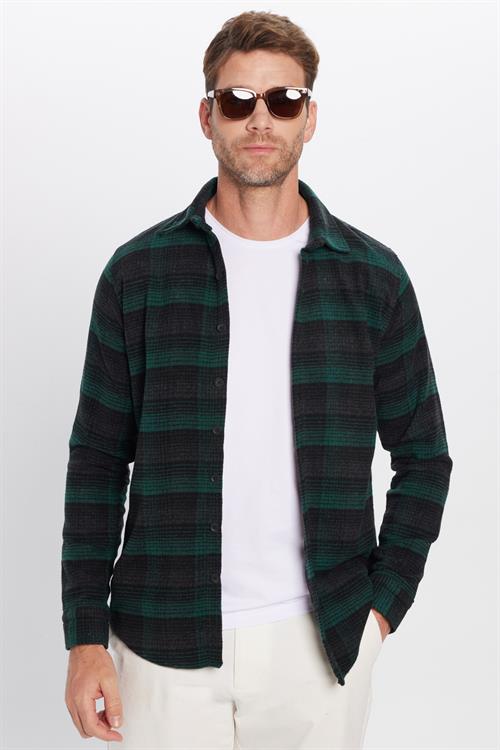 Erkek Slim Fit Dar Kesim Oduncu Kareli Kışlık Gömlek