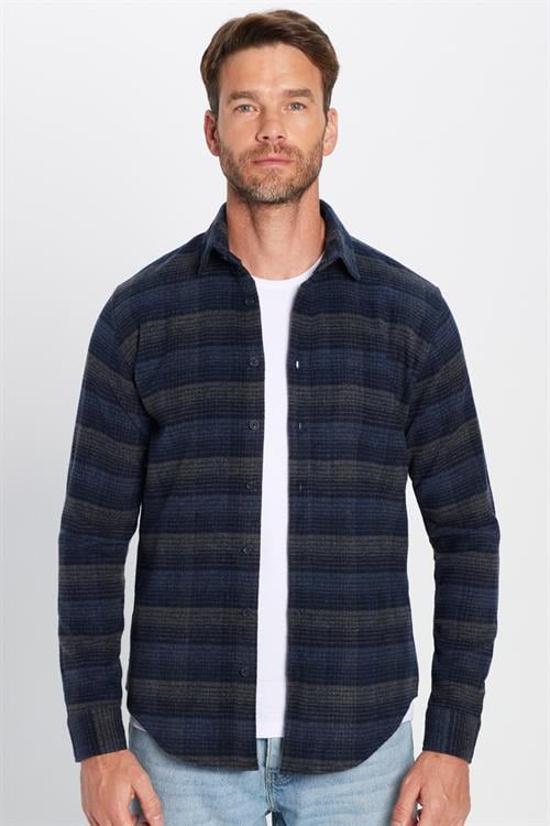 Erkek Slim Fit Dar Kesim Oduncu Kareli Kışlık Gömlek - 1 Alana 1 Bedava