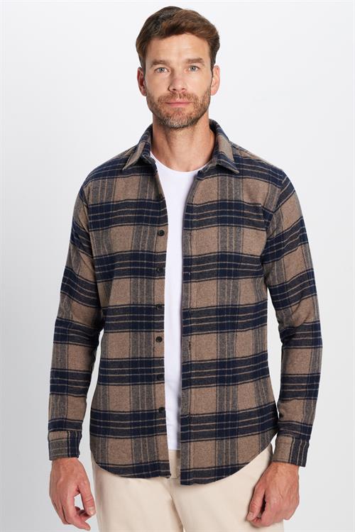 Erkek Slim Fit Dar Kesim Oduncu Kareli Kışlık Gömlek