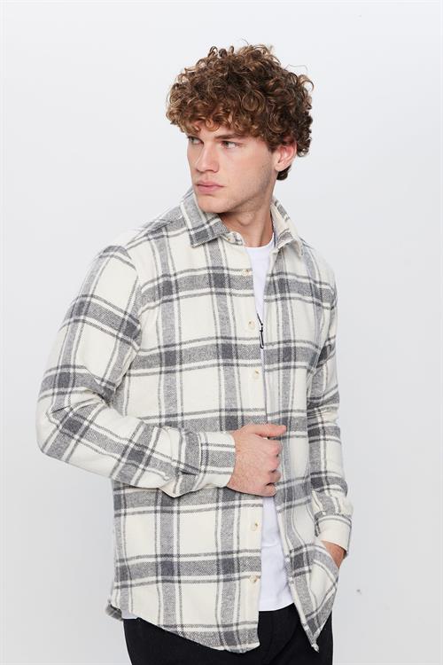Erkek Slim Fit Dar Kesim Oduncu Düğmeli Yaka Kareli Kışlık Gömlek
